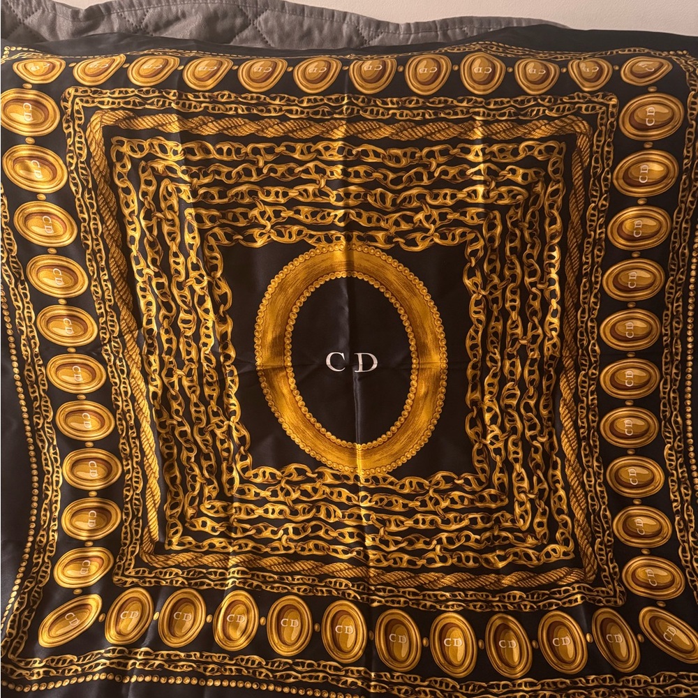 Dior Black and Gold Patterned Scarf